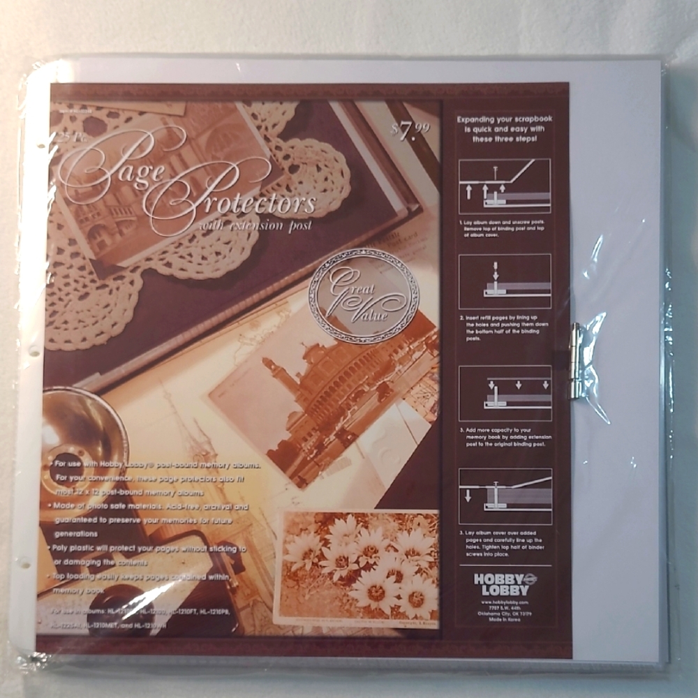 NEW 12" x 12" Scrapbook Page Protectors 25 Top Load Extension Post Acid Free